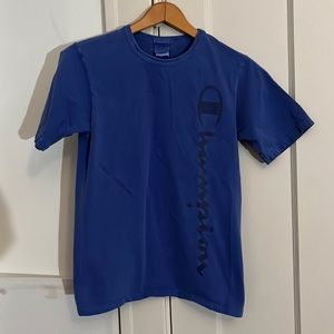 ✅ CHAMPION Spell Out Short Sleeve Athletic Crewneck Tee T Shirt 100% Cotton Blue
